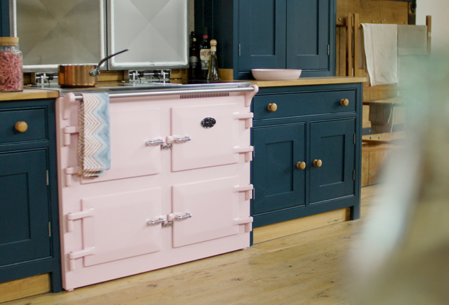 pink cooker in kitchen