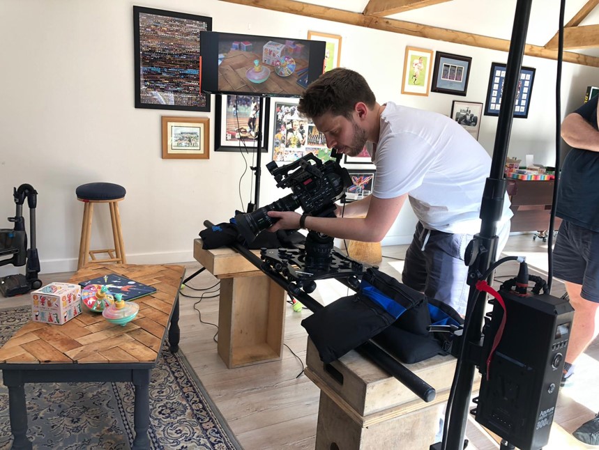 filming products on wooden table