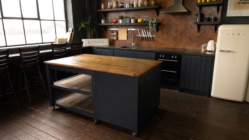 dark kitchen with wooden floorboards