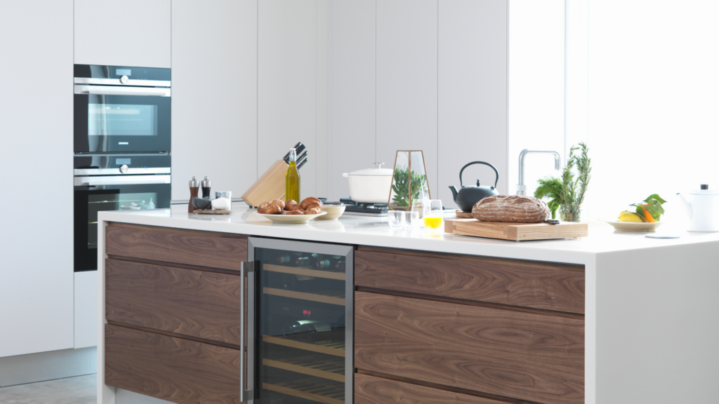 kitchen island with bread on top