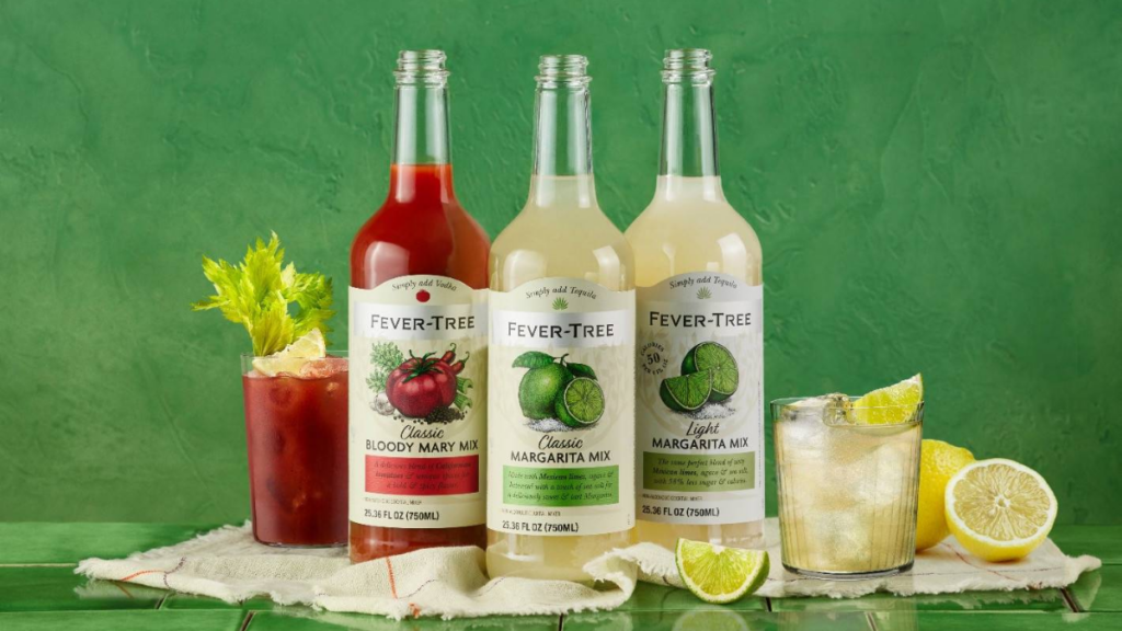 fever tree bottles on green background